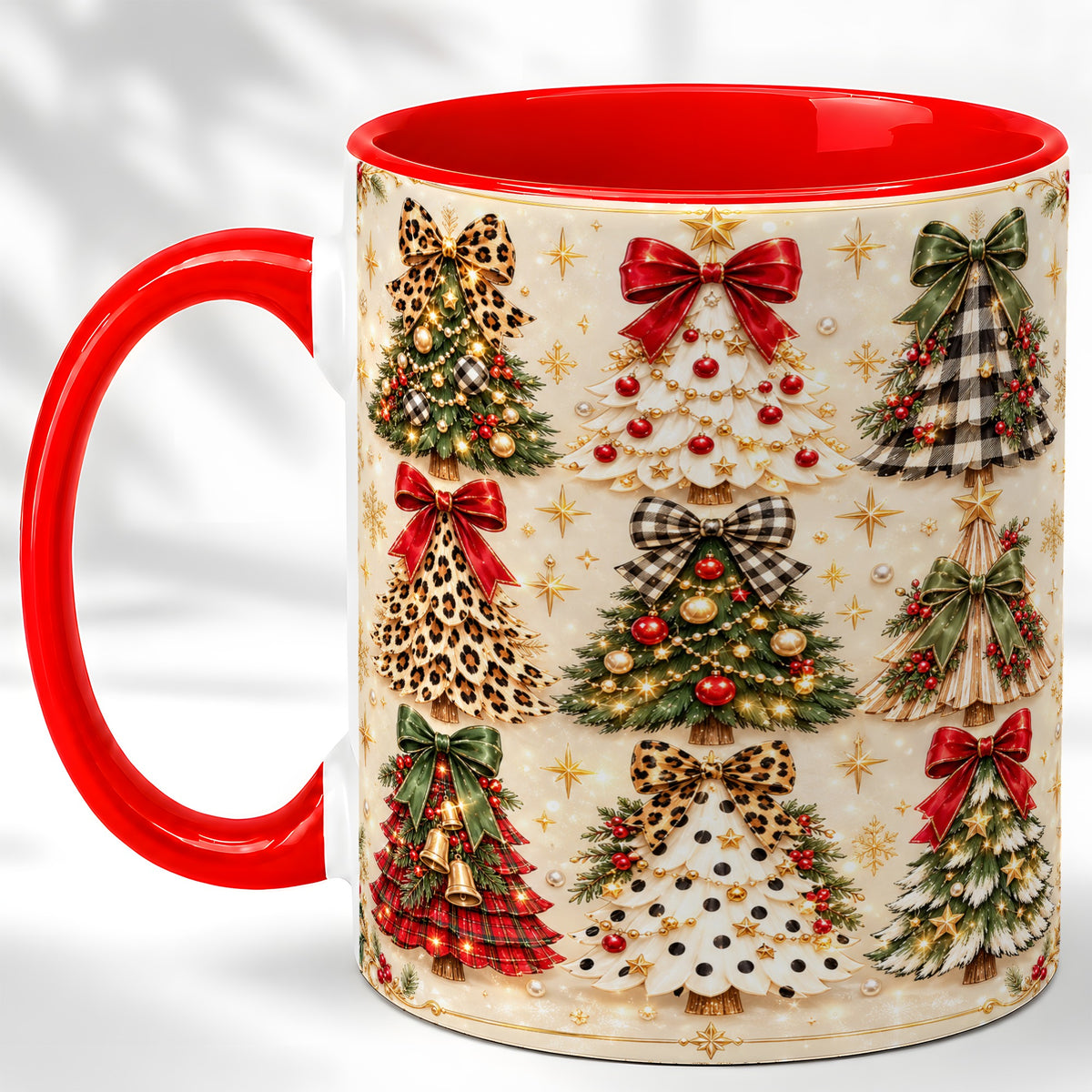 Festive Christmas Trees Coffee Mug, Holiday Tree Mug, Ceramic Cup