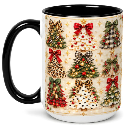 #pl[15oz|Black] Festive Christmas Trees Coffee Mug, Holiday Tree Mug, Ceramic Cup