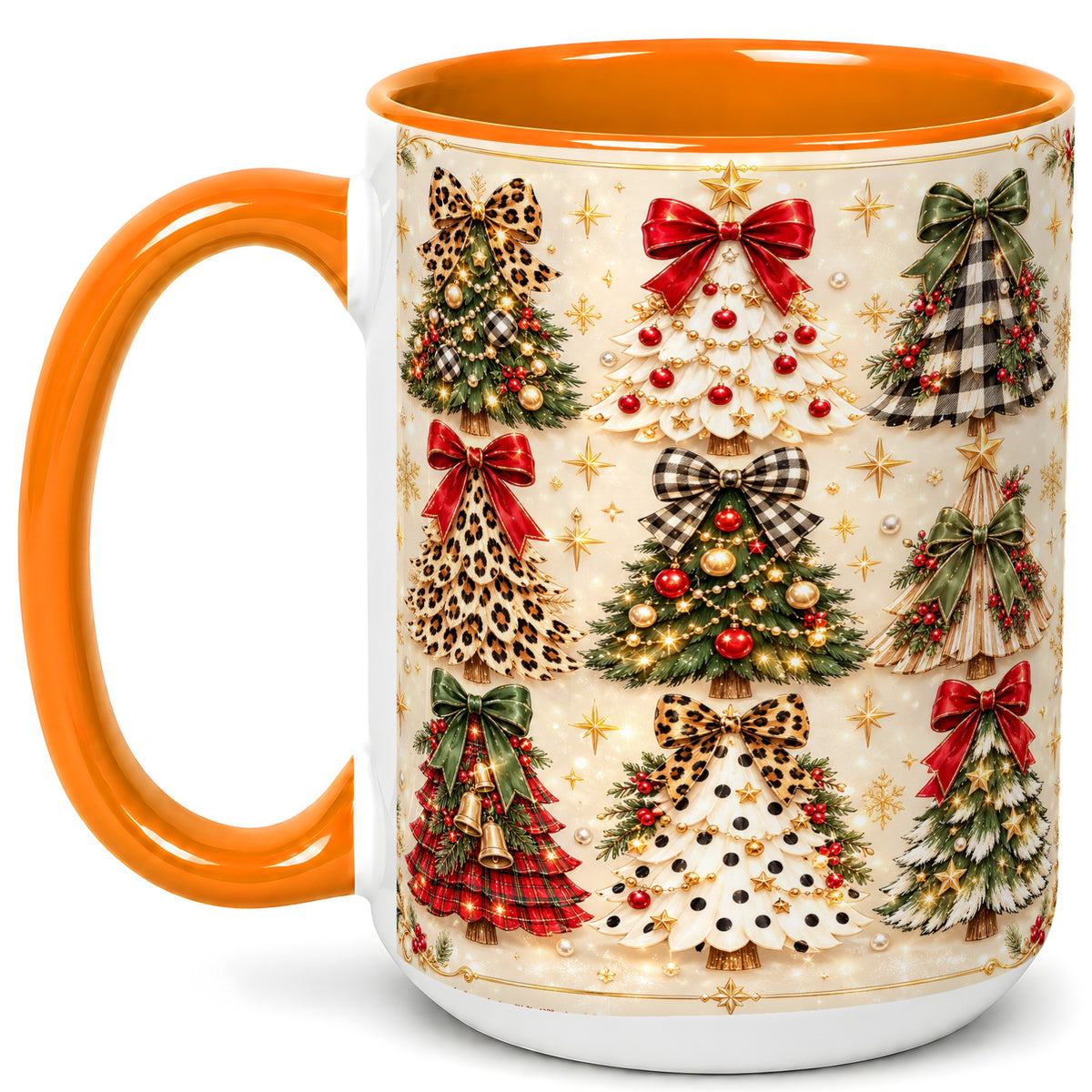 #pl[15oz|Orange] Festive Christmas Trees Coffee Mug, Holiday Tree Mug, Ceramic Cup
