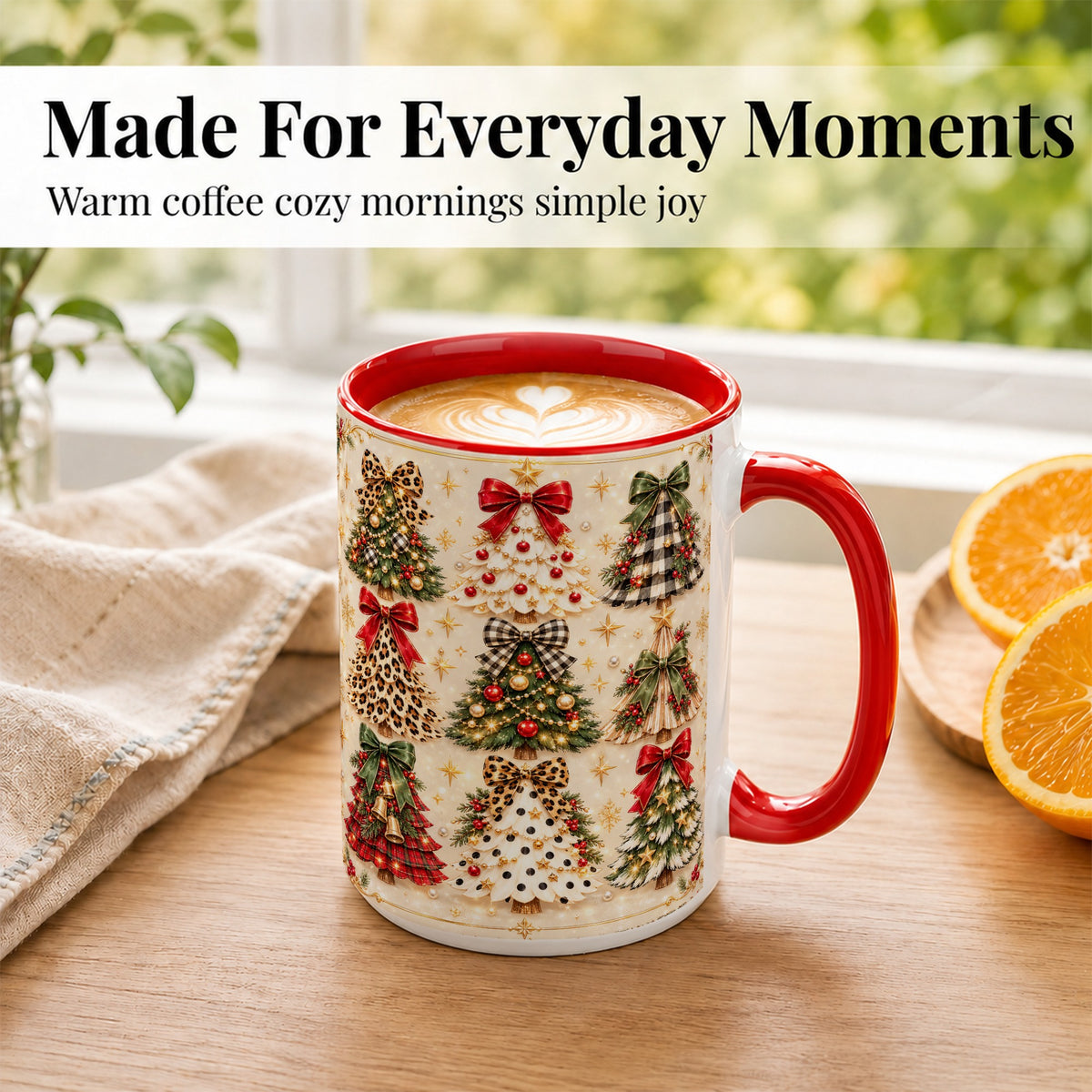 #pl[15oz|Red] Festive Christmas Trees Coffee Mug, Holiday Tree Mug, Ceramic Cup