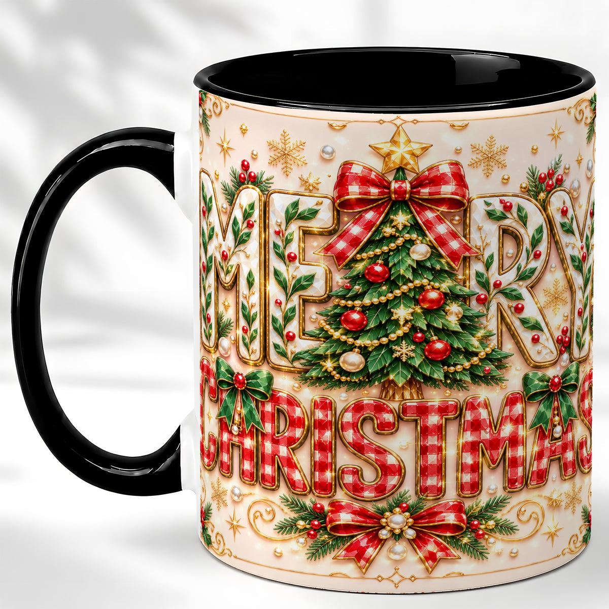 #pl[11oz|Black] Christmas Tree Coffee Mug, Merry Christmas Mug, Ceramic Cup