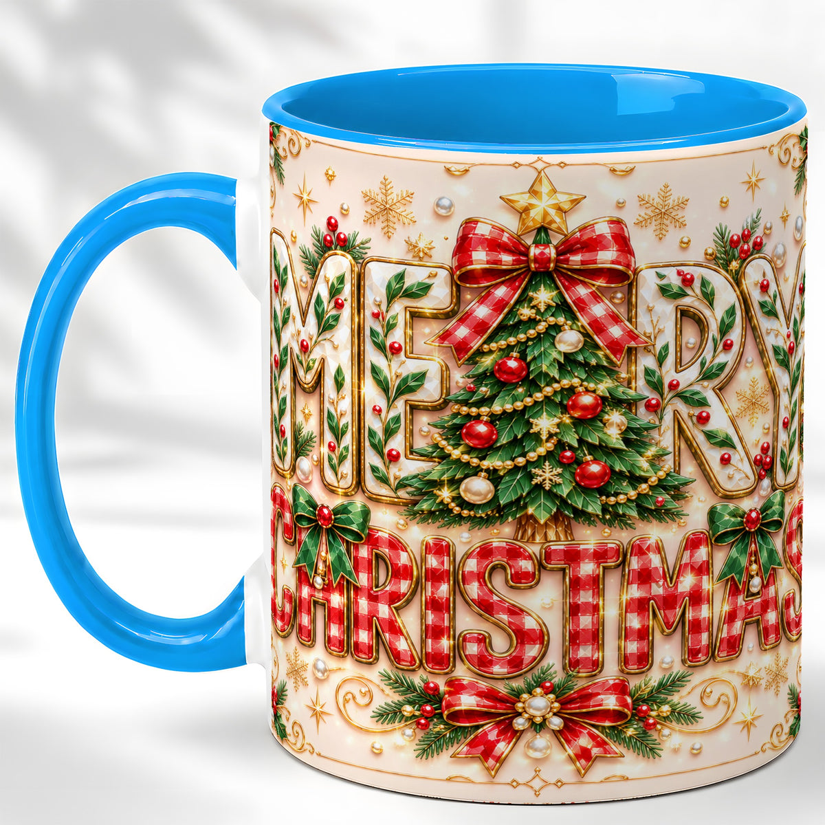 #pl[11oz|Blue] Christmas Tree Coffee Mug, Merry Christmas Mug, Ceramic Cup