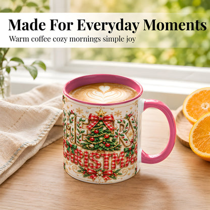#pl[11oz|Pink] Christmas Tree Coffee Mug, Merry Christmas Mug, Ceramic Cup
