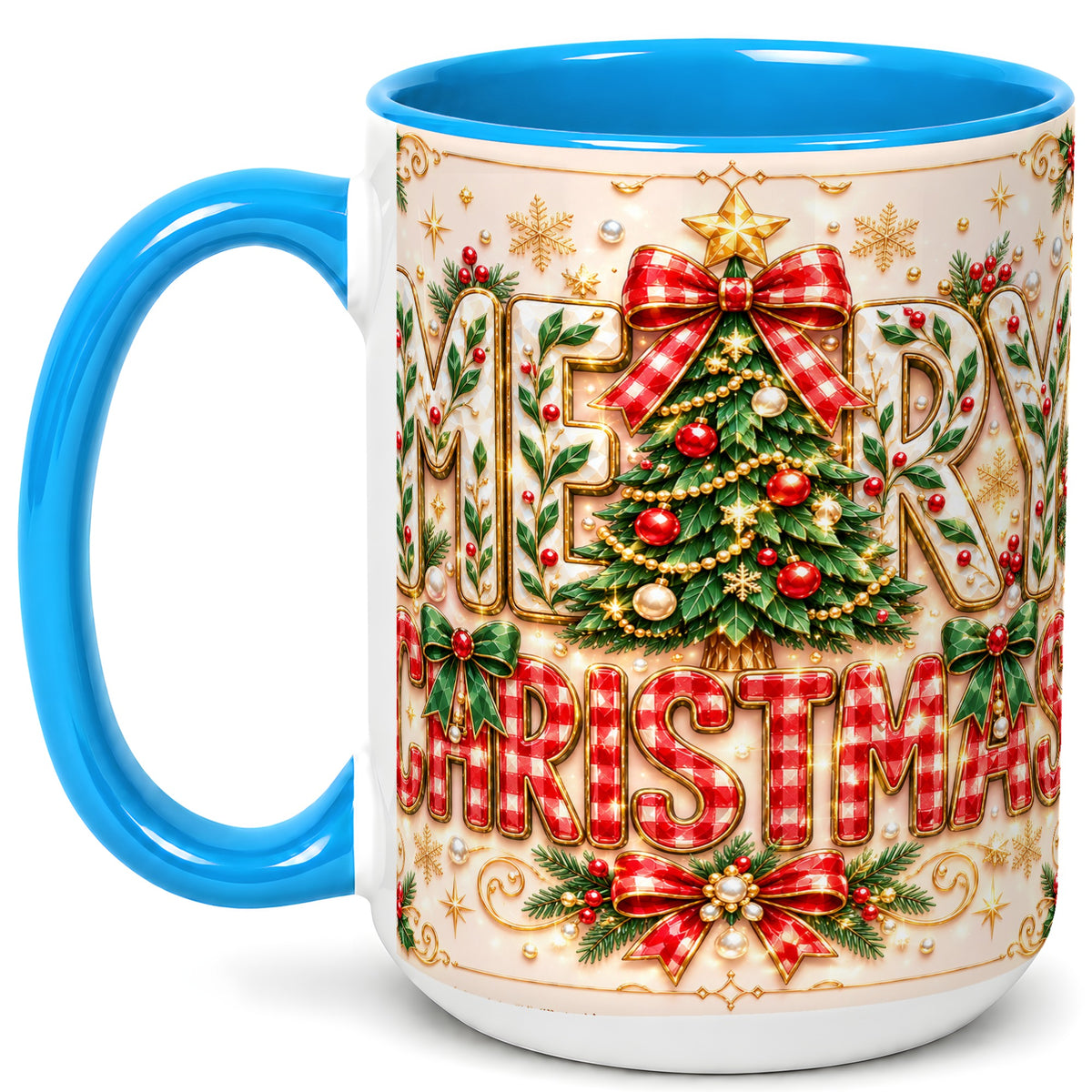 #pl[15oz|Blue] Christmas Tree Coffee Mug, Merry Christmas Mug, Ceramic Cup