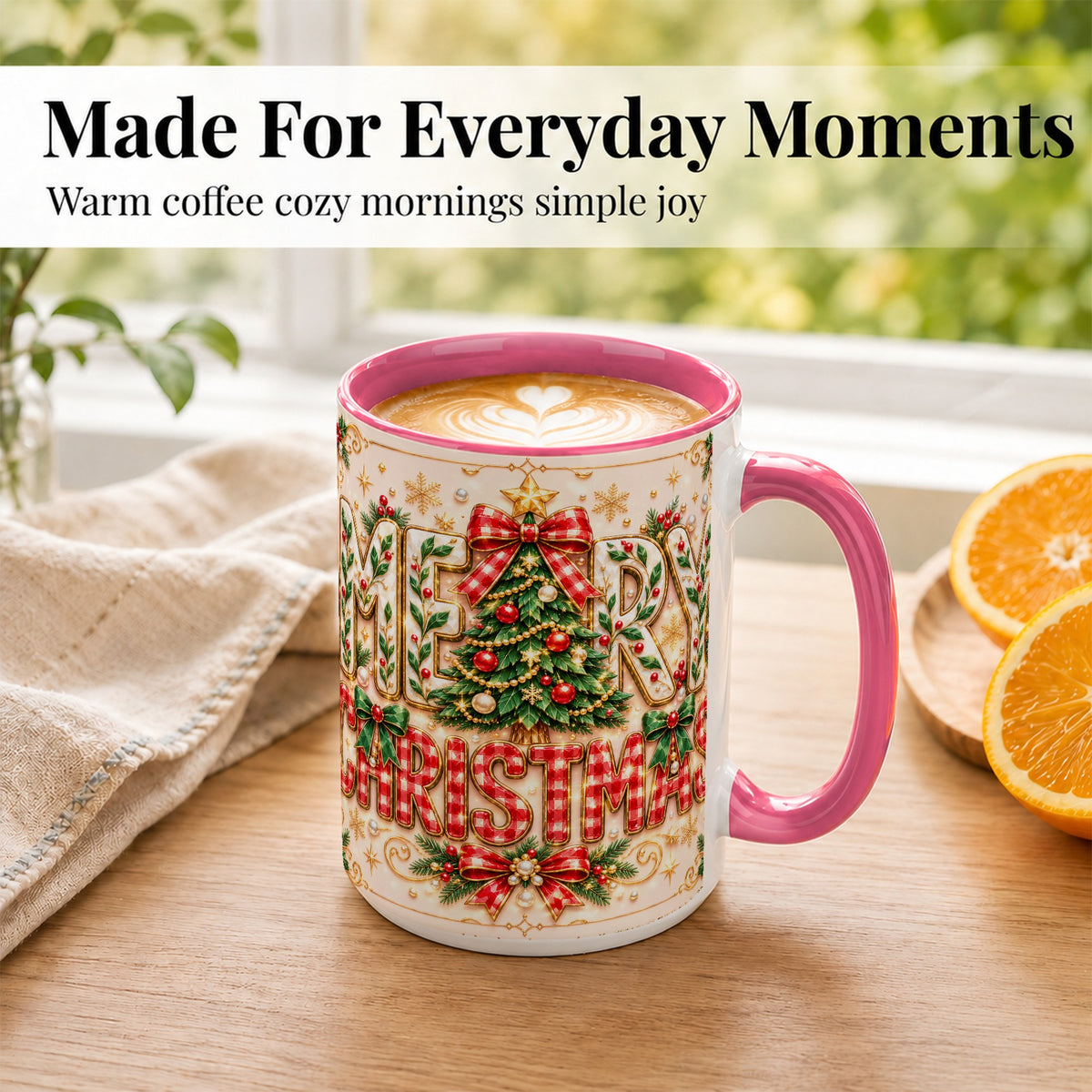 #pl[15oz|Pink] Christmas Tree Coffee Mug, Merry Christmas Mug, Ceramic Cup