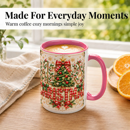 #pl[15oz|Pink] Christmas Tree Coffee Mug, Merry Christmas Mug, Ceramic Cup