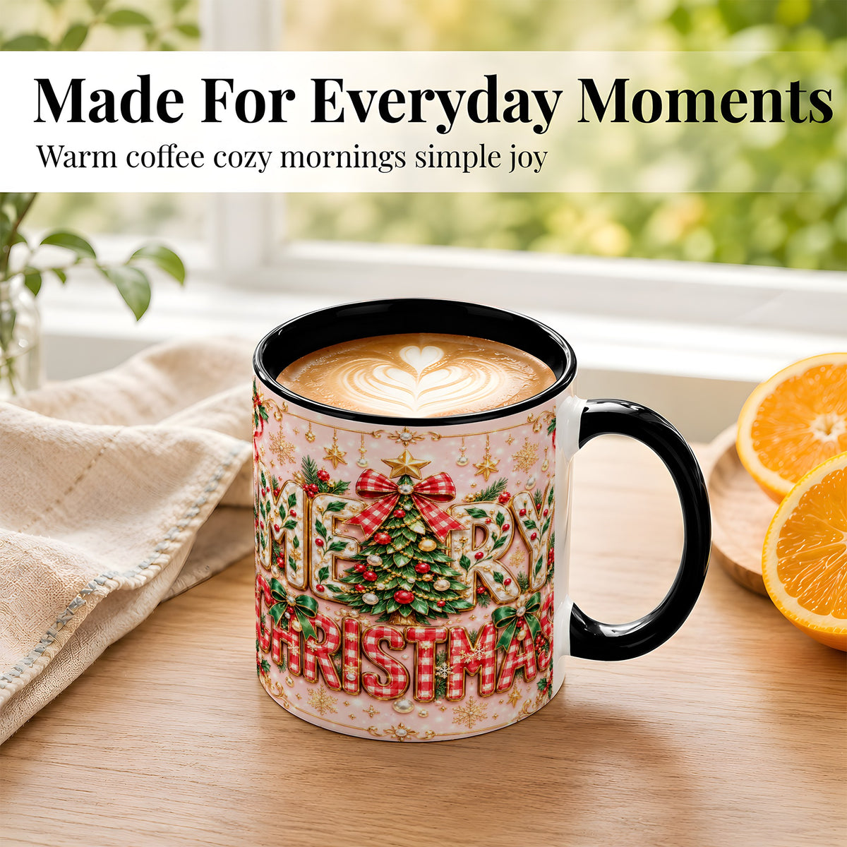 #pl[11oz|Black] Christmas Bow Coffee Mug, Merry Christmas Mug, Ceramic Cup