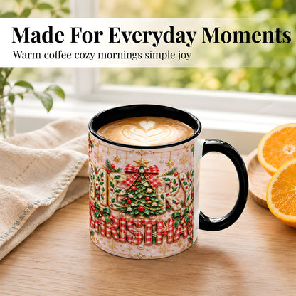 #pl[11oz|Black] Christmas Bow Coffee Mug, Merry Christmas Mug, Ceramic Cup