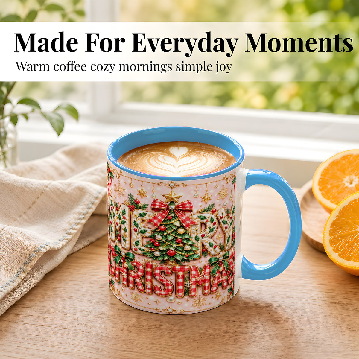 #pl[11oz|Blue] Christmas Bow Coffee Mug, Merry Christmas Mug, Ceramic Cup