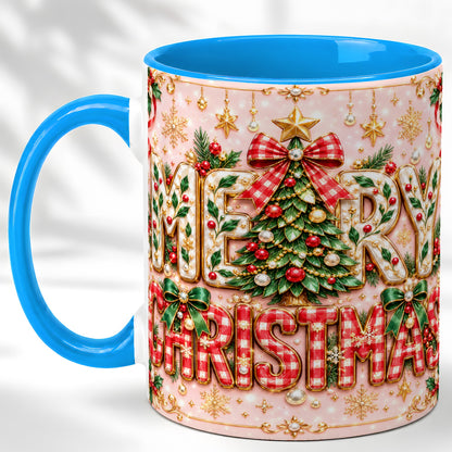 #pl[11oz|Blue] Christmas Bow Coffee Mug, Merry Christmas Mug, Ceramic Cup