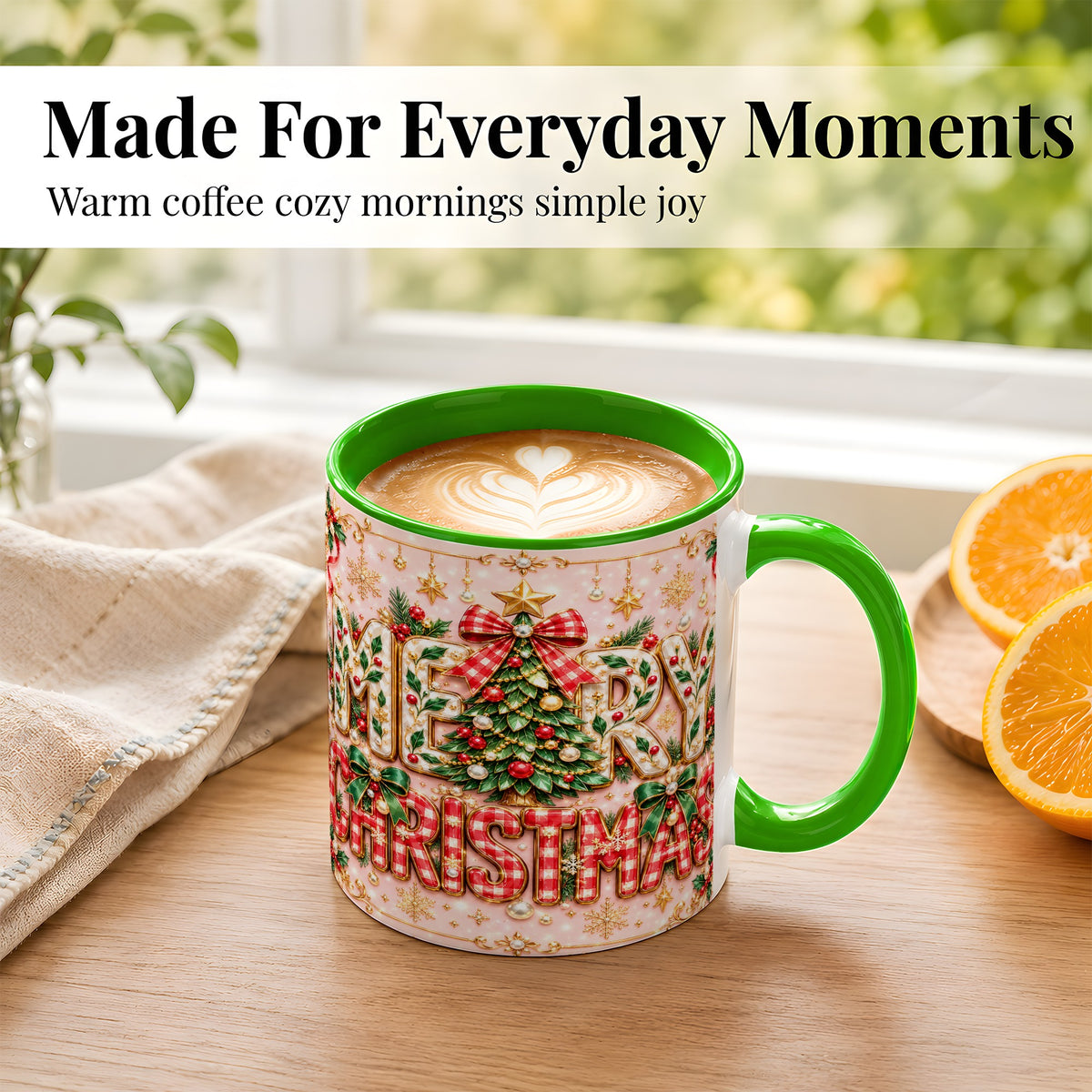 #pl[11oz|Green] Christmas Bow Coffee Mug, Merry Christmas Mug, Ceramic Cup