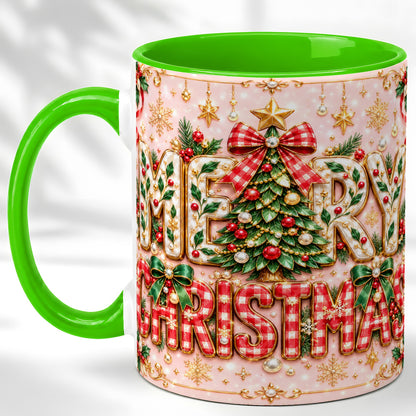 #pl[11oz|Green] Christmas Bow Coffee Mug, Merry Christmas Mug, Ceramic Cup