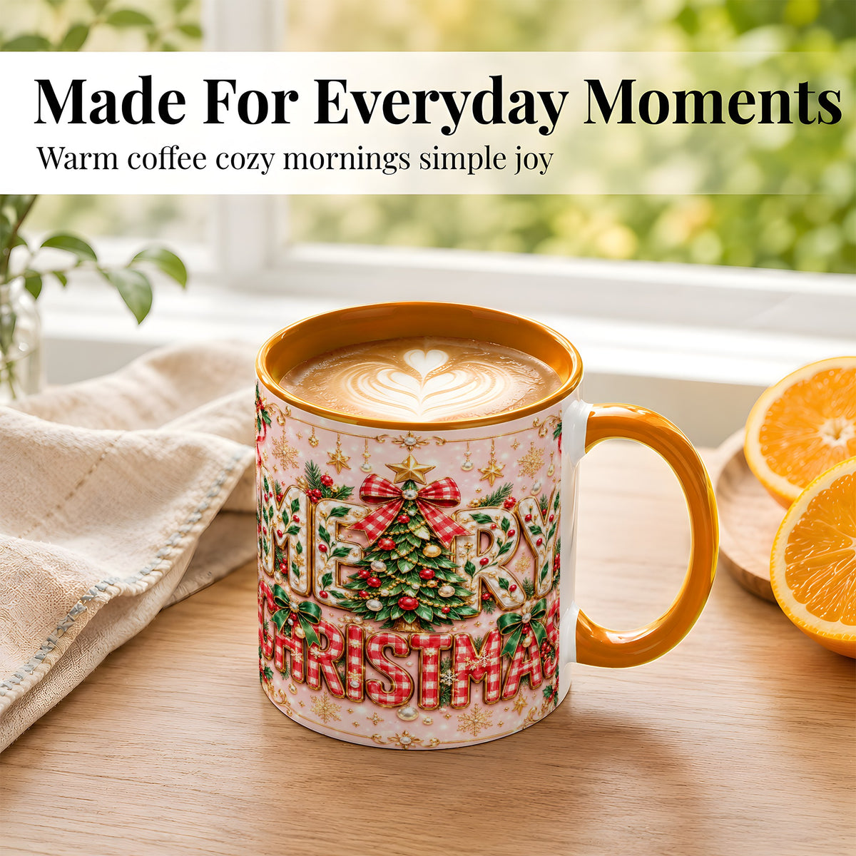 #pl[11oz|Orange] Christmas Bow Coffee Mug, Merry Christmas Mug, Ceramic Cup