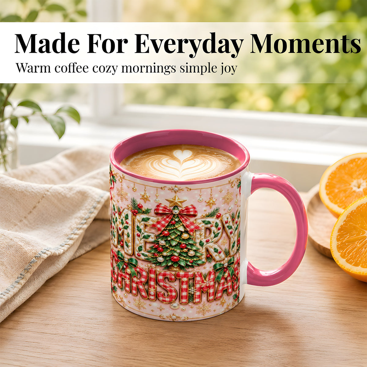 #pl[11oz|Pink] Christmas Bow Coffee Mug, Merry Christmas Mug, Ceramic Cup