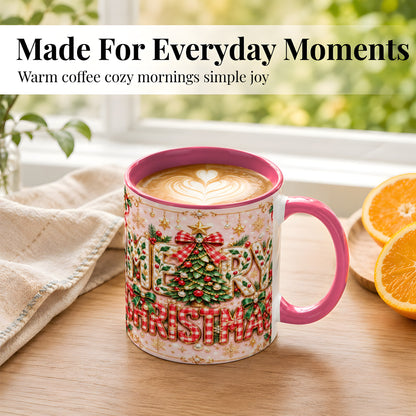 #pl[11oz|Pink] Christmas Bow Coffee Mug, Merry Christmas Mug, Ceramic Cup