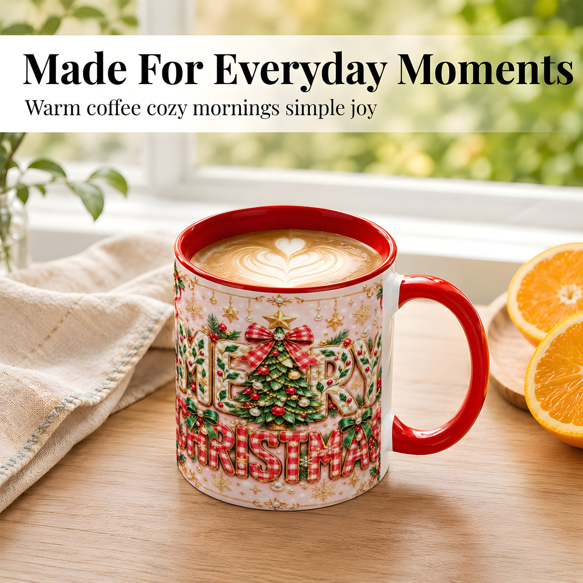 #pl[11oz|Red] Christmas Bow Coffee Mug, Merry Christmas Mug, Ceramic Cup