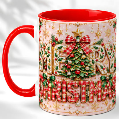 Christmas Bow Coffee Mug, Merry Christmas Mug, Ceramic Cup