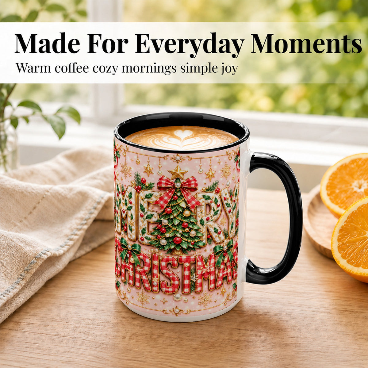 #pl[15oz|Black] Christmas Bow Coffee Mug, Merry Christmas Mug, Ceramic Cup