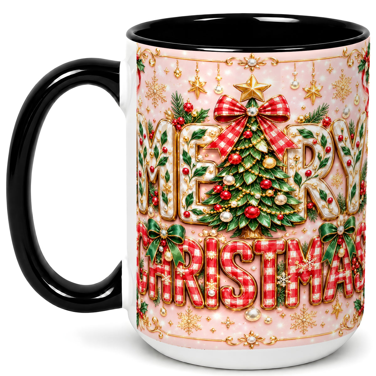 #pl[15oz|Black] Christmas Bow Coffee Mug, Merry Christmas Mug, Ceramic Cup