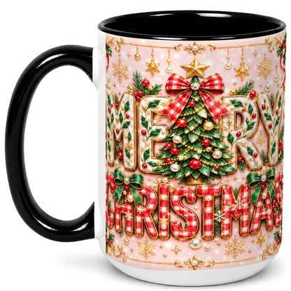 #pl[15oz|Black] Christmas Bow Coffee Mug, Merry Christmas Mug, Ceramic Cup