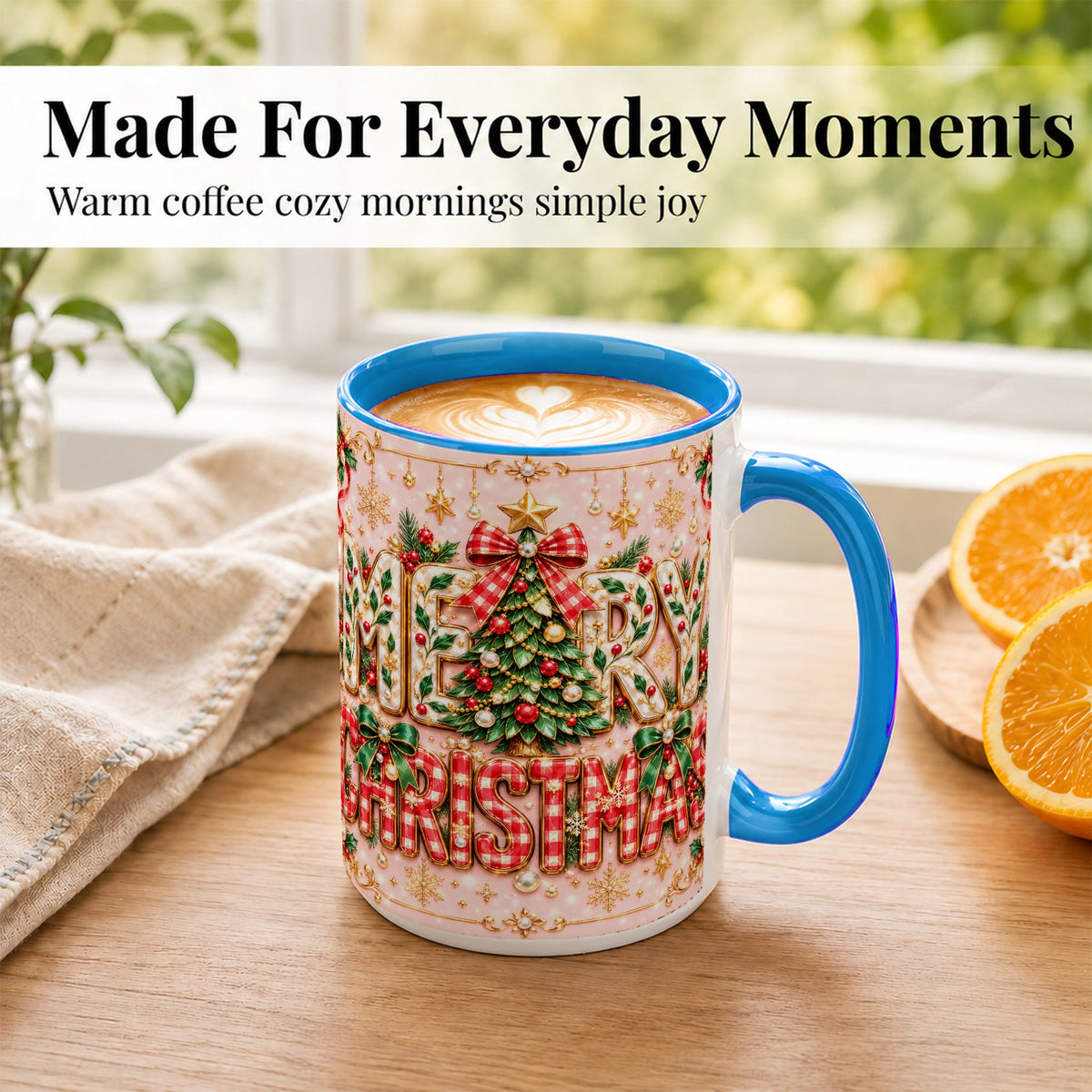 #pl[15oz|Blue] Christmas Bow Coffee Mug, Merry Christmas Mug, Ceramic Cup