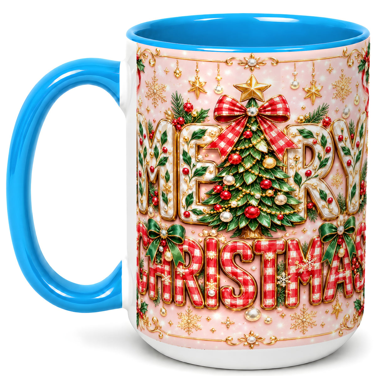 #pl[15oz|Blue] Christmas Bow Coffee Mug, Merry Christmas Mug, Ceramic Cup