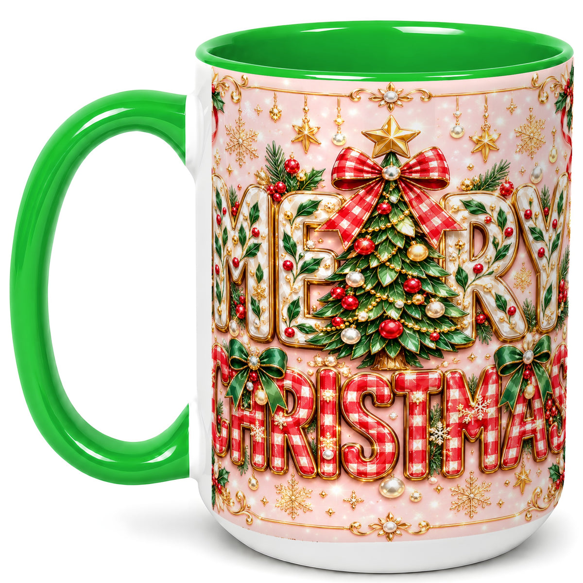 #pl[15oz|Green] Christmas Bow Coffee Mug, Merry Christmas Mug, Ceramic Cup