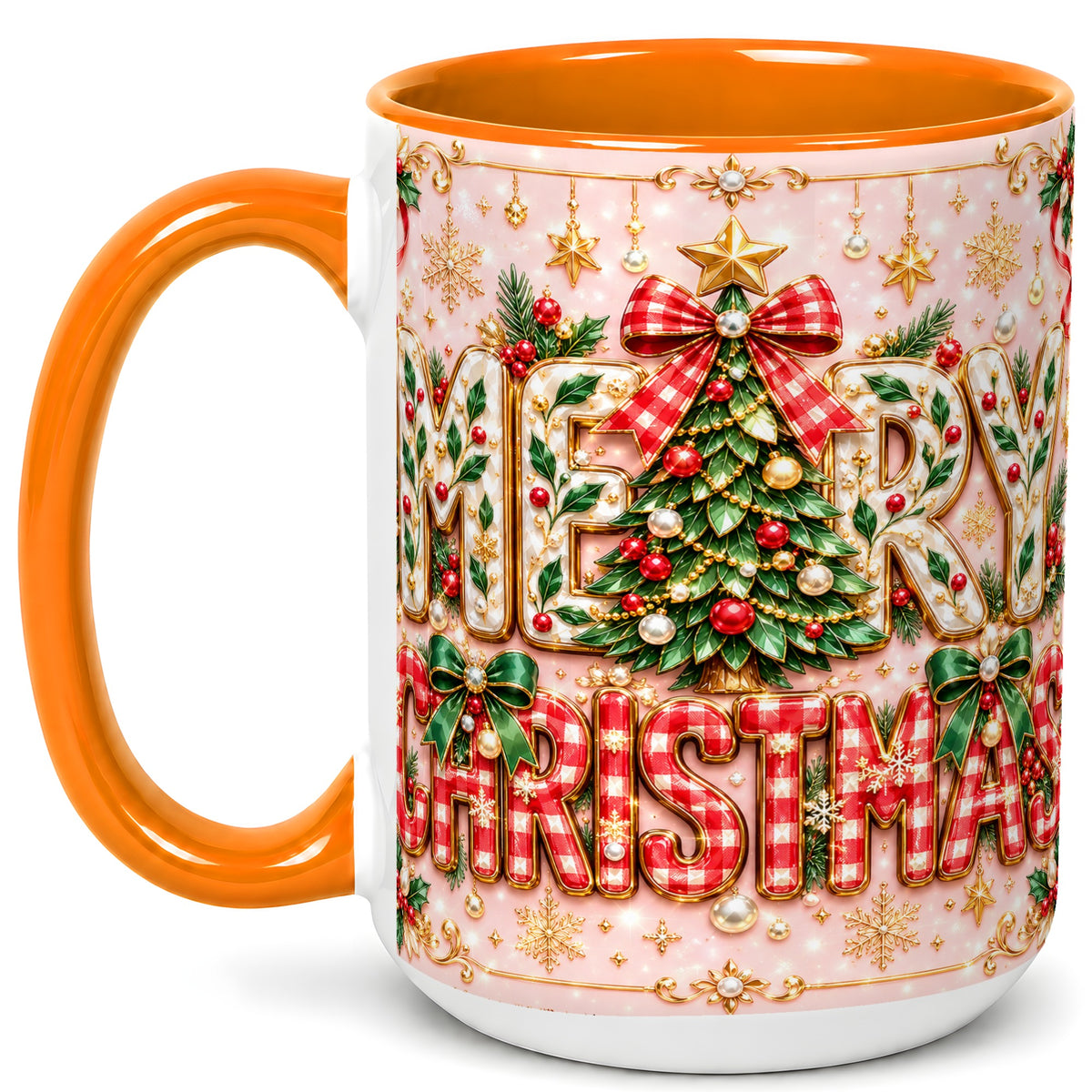 #pl[15oz|Orange] Christmas Bow Coffee Mug, Merry Christmas Mug, Ceramic Cup