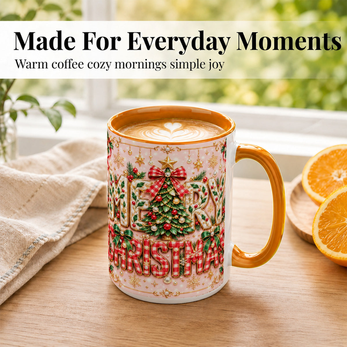 #pl[15oz|Orange] Christmas Bow Coffee Mug, Merry Christmas Mug, Ceramic Cup