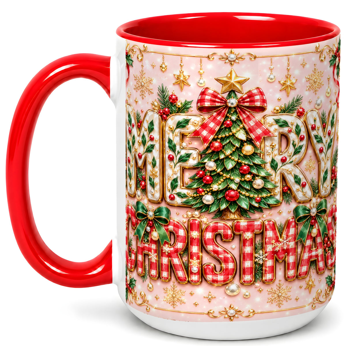 #pl[15oz|Red] Christmas Bow Coffee Mug, Merry Christmas Mug, Ceramic Cup