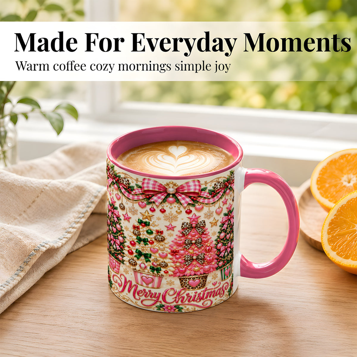 #pl[11oz|Pink] Pink Christmas Tree Coffee Mug, Festive Decor Mug, Ceramic Cup