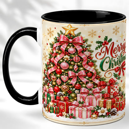 #pl[11oz|Black] Christmas Tree Coffee Mug, Holiday Bow Mug, Ceramic Cup