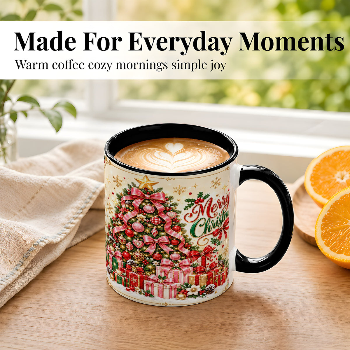#pl[11oz|Black] Christmas Tree Coffee Mug, Holiday Bow Mug, Ceramic Cup