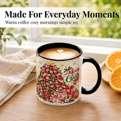 #pl[11oz|Black] Christmas Tree Coffee Mug, Holiday Bow Mug, Ceramic Cup