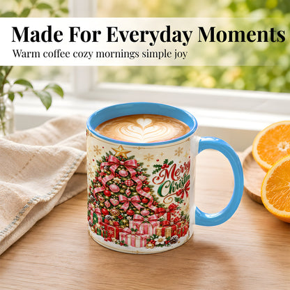 #pl[11oz|Blue] Christmas Tree Coffee Mug, Holiday Bow Mug, Ceramic Cup