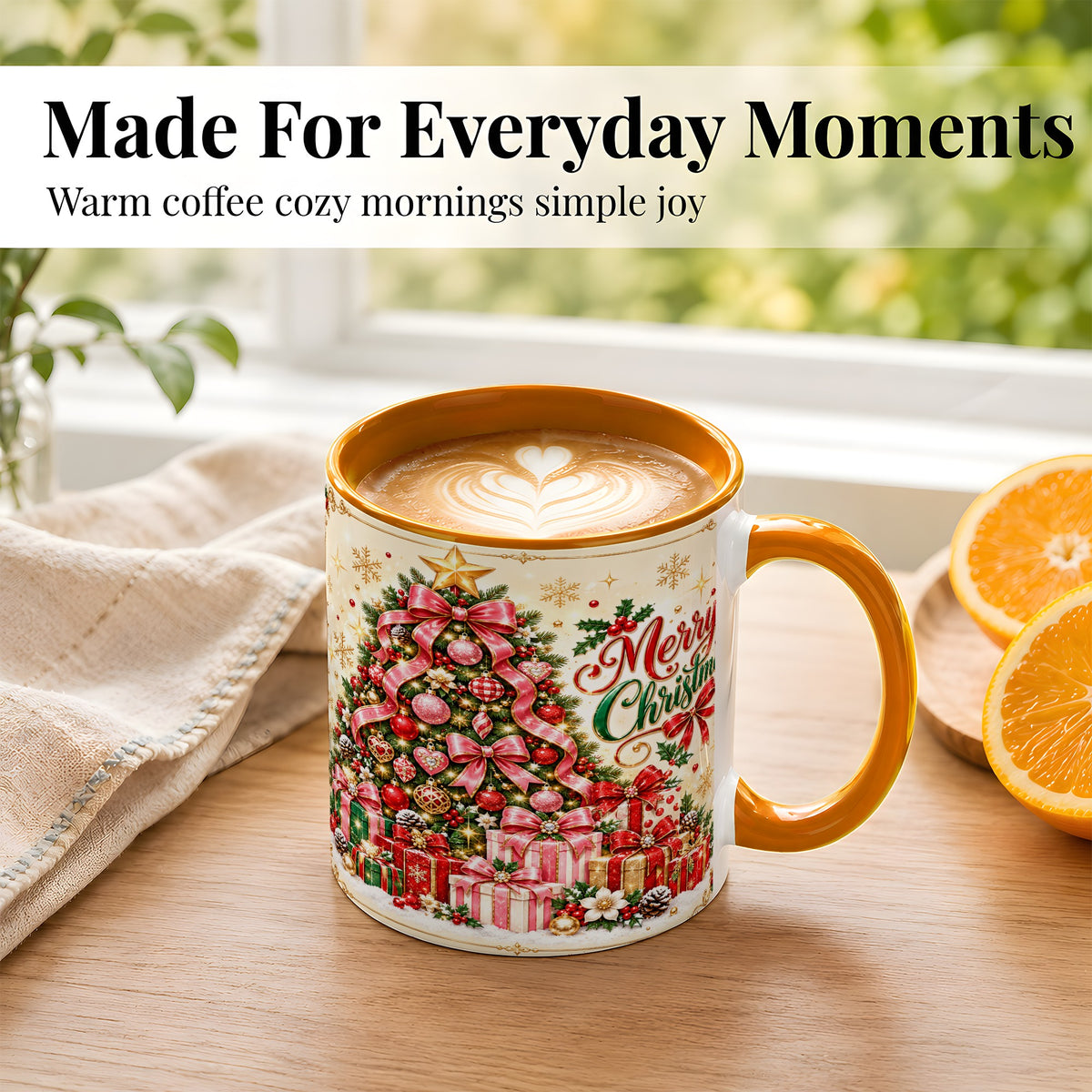 #pl[11oz|Orange] Christmas Tree Coffee Mug, Holiday Bow Mug, Ceramic Cup
