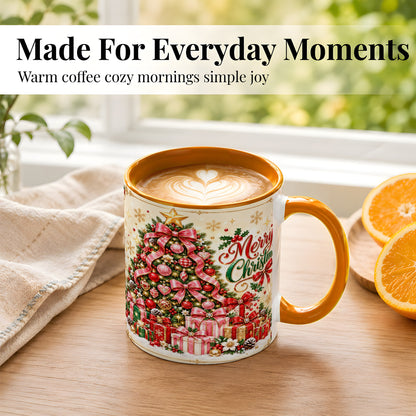 #pl[11oz|Orange] Christmas Tree Coffee Mug, Holiday Bow Mug, Ceramic Cup