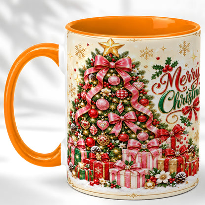 #pl[11oz|Orange] Christmas Tree Coffee Mug, Holiday Bow Mug, Ceramic Cup