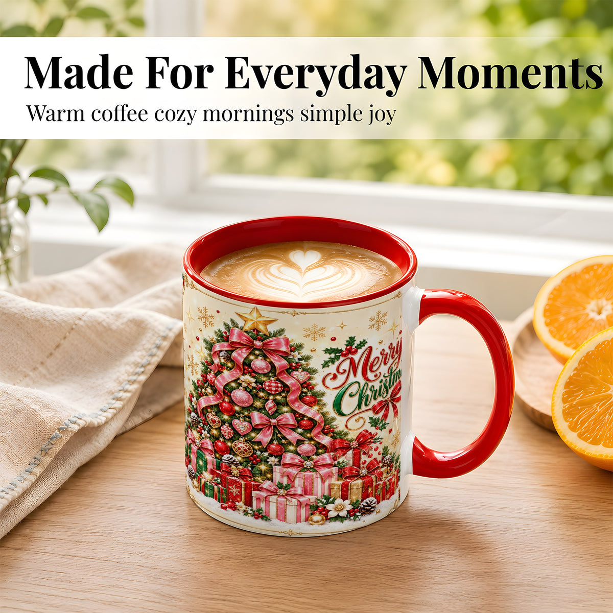 #pl[11oz|Red] Christmas Tree Coffee Mug, Holiday Bow Mug, Ceramic Cup
