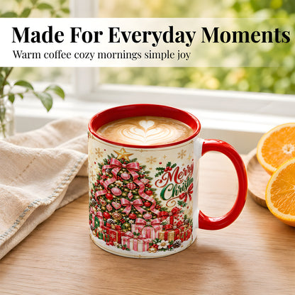 #pl[11oz|Red] Christmas Tree Coffee Mug, Holiday Bow Mug, Ceramic Cup