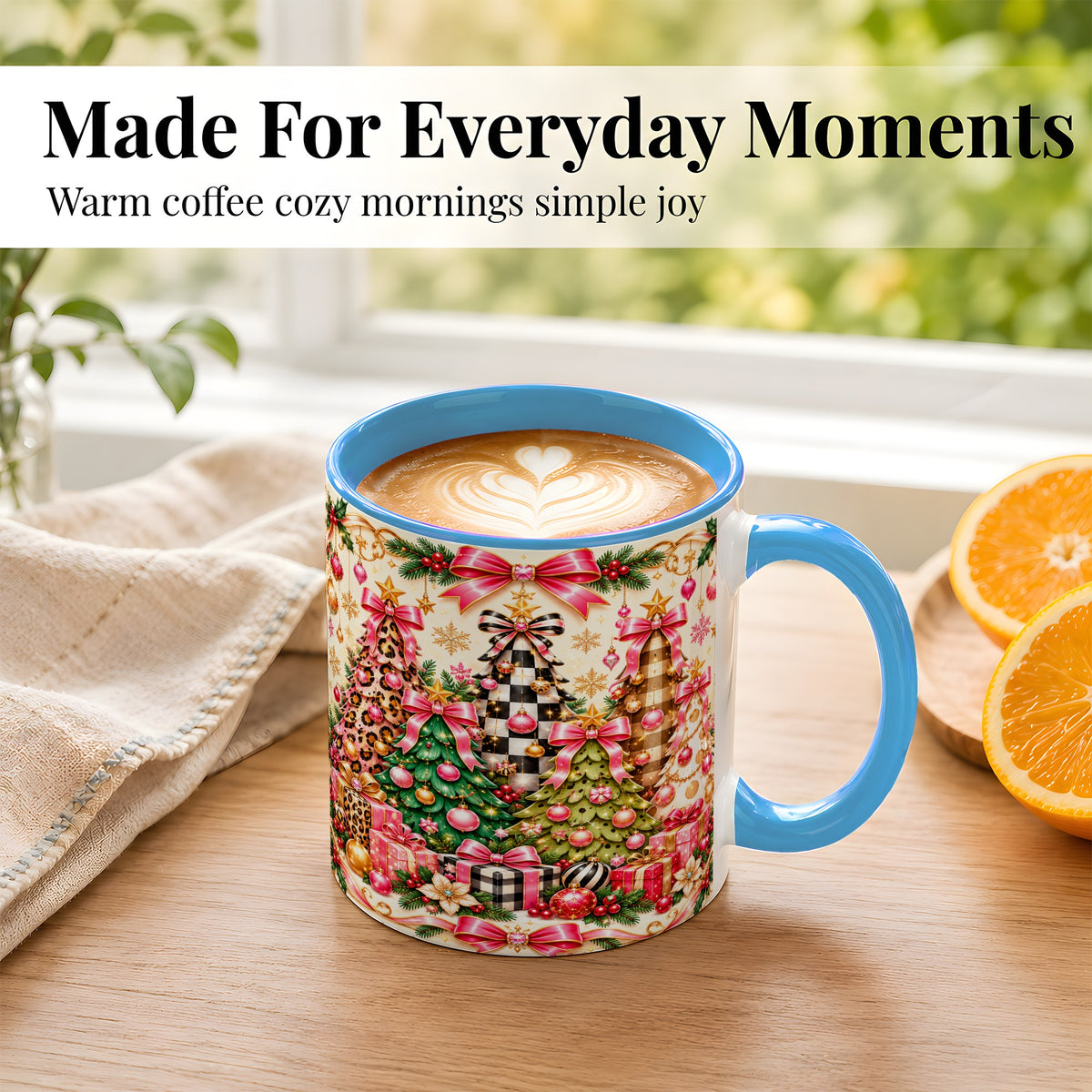 #pl[11oz|Blue] Patterned Christmas Tree Coffee Mug, Holiday Decor Mug, Ceramic Cup
