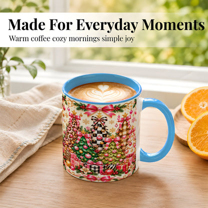 #pl[11oz|Blue] Patterned Christmas Tree Coffee Mug, Holiday Decor Mug, Ceramic Cup