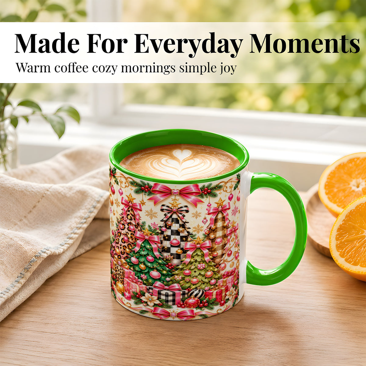 #pl[11oz|Green] Patterned Christmas Tree Coffee Mug, Holiday Decor Mug, Ceramic Cup