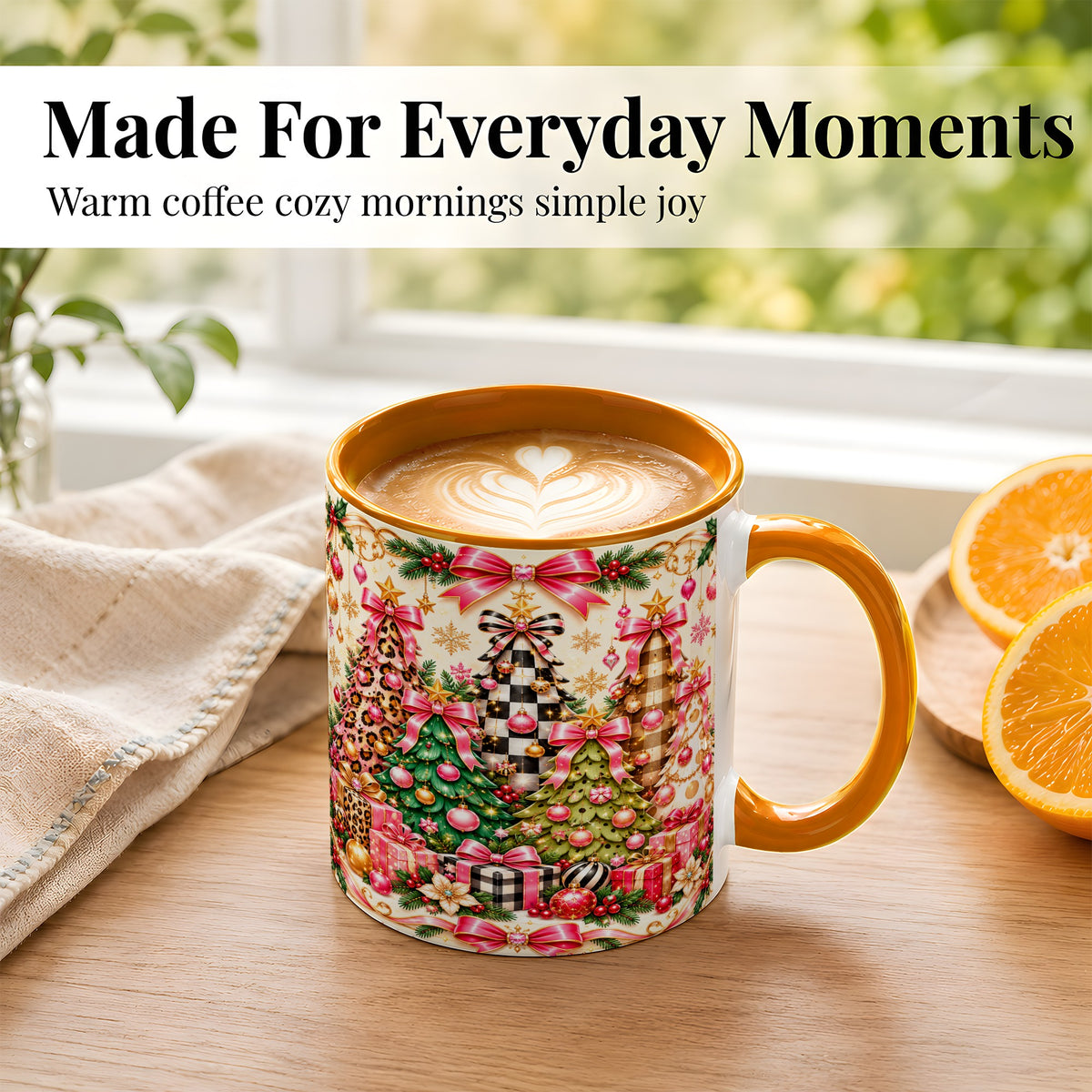 #pl[11oz|Orange] Patterned Christmas Tree Coffee Mug, Holiday Decor Mug, Ceramic Cup