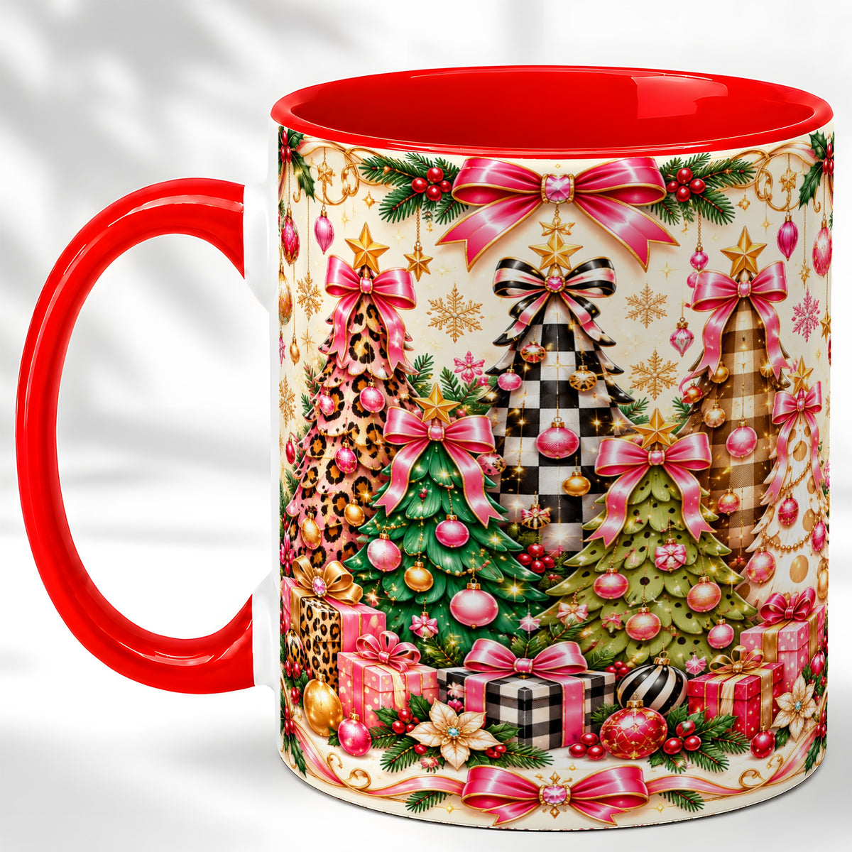 Patterned Christmas Tree Coffee Mug, Holiday Decor Mug, Ceramic Cup