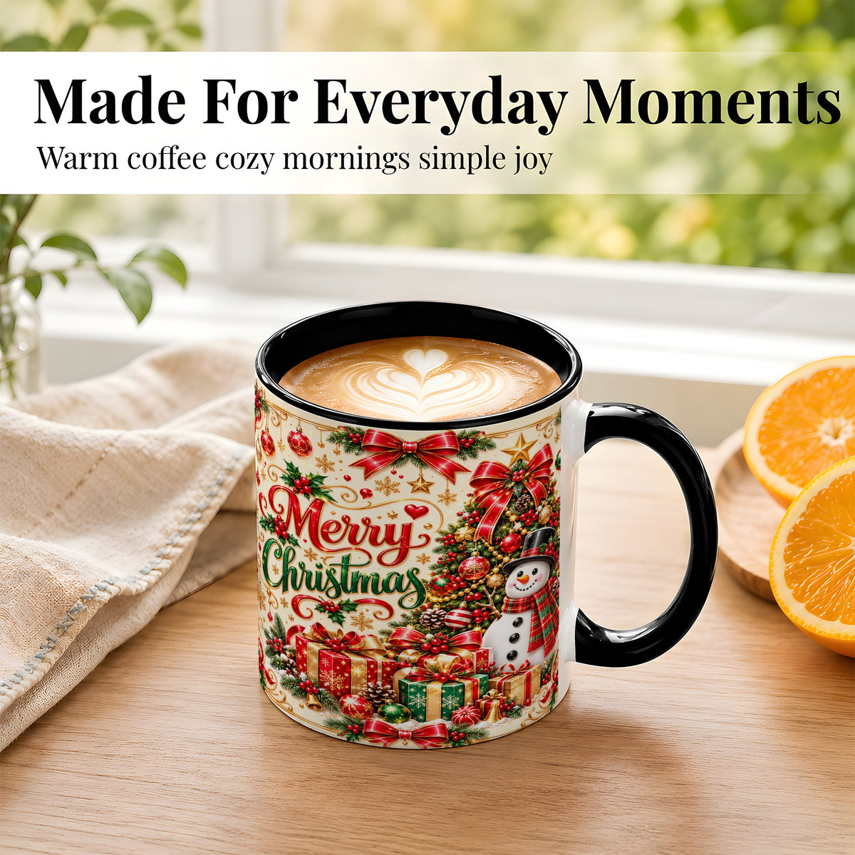 #pl[11oz|Black] Snowman Christmas Coffee Mug, Festive Holiday Mug, Ceramic Cup