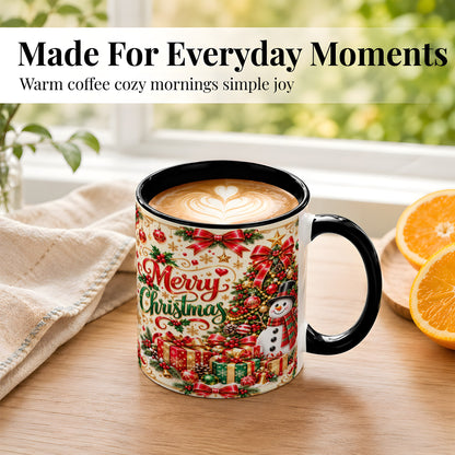 #pl[11oz|Black] Snowman Christmas Coffee Mug, Festive Holiday Mug, Ceramic Cup