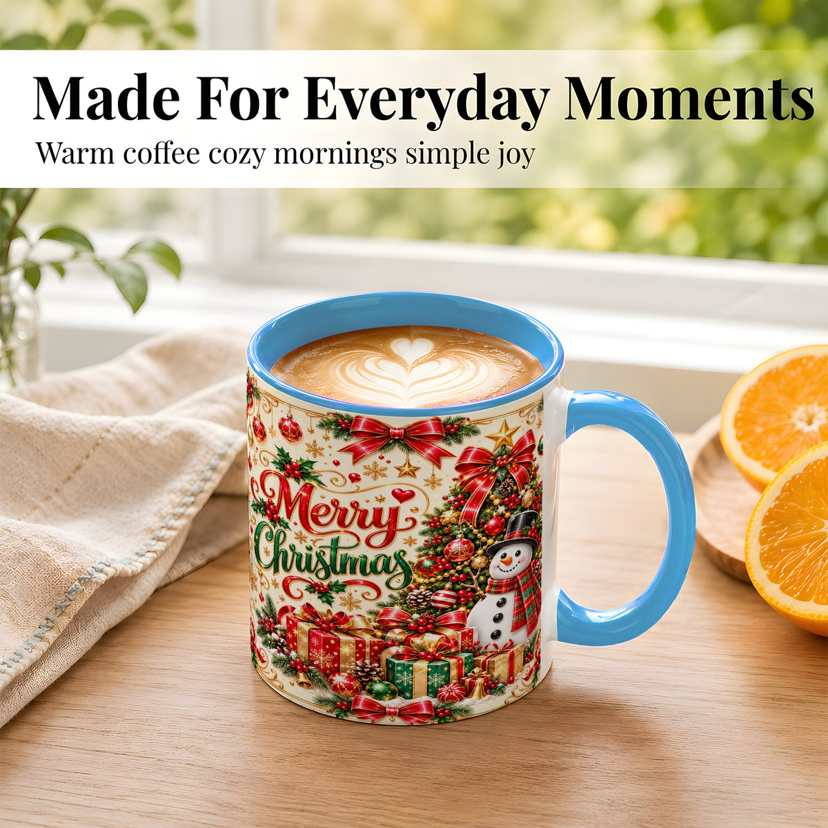 #pl[11oz|Blue] Snowman Christmas Coffee Mug, Festive Holiday Mug, Ceramic Cup
