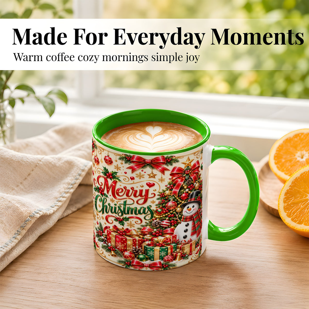 #pl[11oz|Green] Snowman Christmas Coffee Mug, Festive Holiday Mug, Ceramic Cup