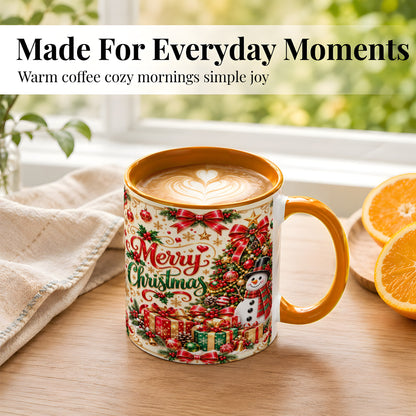 #pl[11oz|Orange] Snowman Christmas Coffee Mug, Festive Holiday Mug, Ceramic Cup